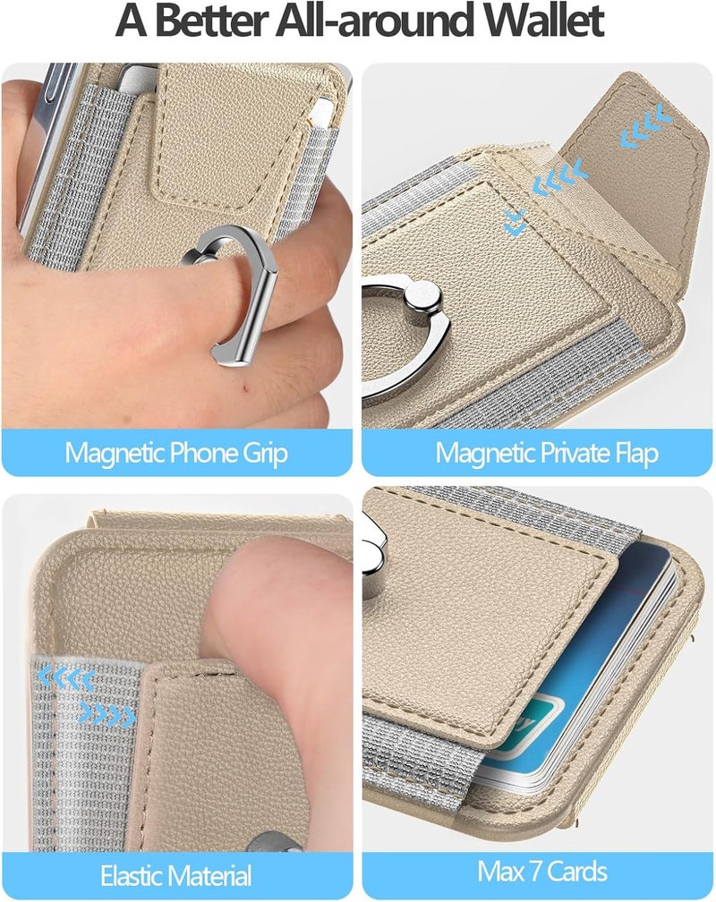 ExtreLife For Magsafe Wallet with Grip, 6-Card Holder, Stronger Magnetic Card Wallet Holder for iPhone 17/16/15/14/13/12 Series, Leather Magnetic Phone Wallet with Privacy Flap, Desert Titanium Gold - Image 5